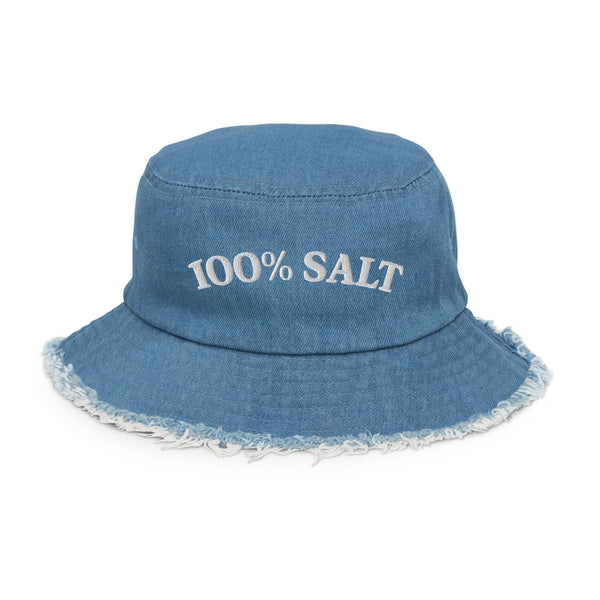 Distressed denim bucket hat white – Sheé NY