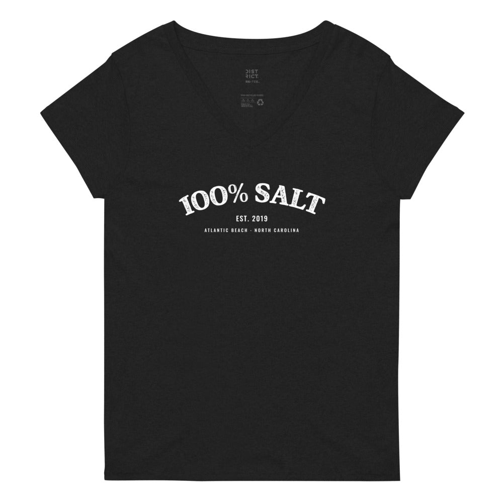 Ladies Vintage 100% Salt V-Neck Tee White Logo